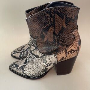 SCHUTZ Snake Print Heeled Boots - Black, Brown, Cream